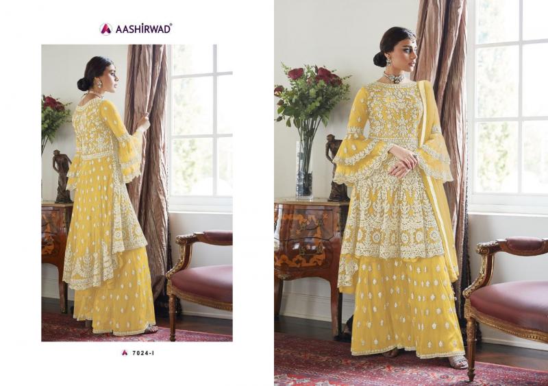 Aashirwad Premium Sharara Gold 7024 Color Series Georgette Wedding Salwar Suits Wholesale Price In Surat